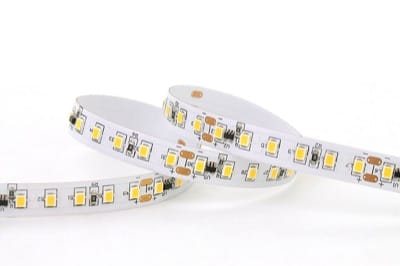 A reel of white LED strip with SMD 2835 LEDs
